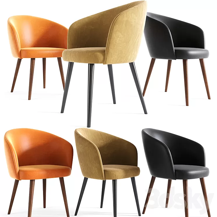 Tavern Modern Armchair With Wooden Legs 3D Model