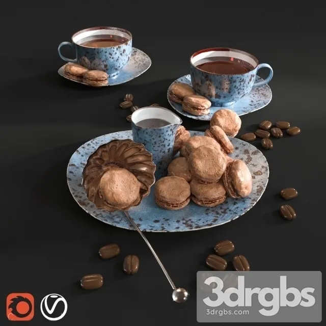 Tea With Macaroon 3D Model Free