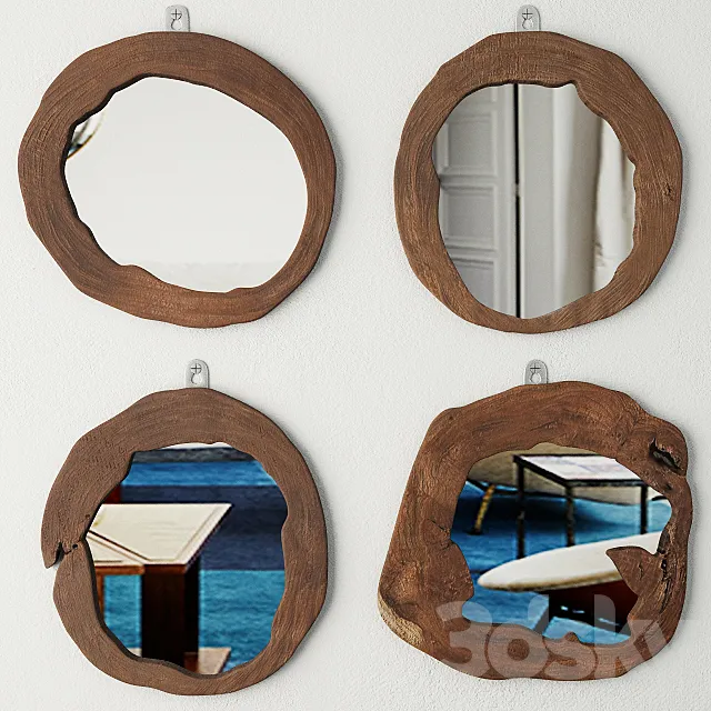 Teak Wood Mirror Set 3D Model