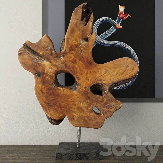 Teak Wood Table Top Decoration 3D Model