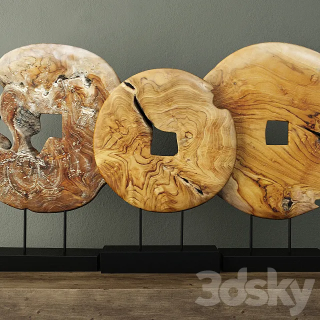 Teak Wood Table Top Decoration 3D Model