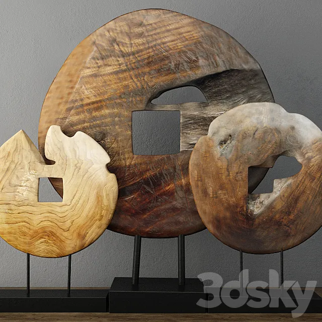 Teak Wood Table Top Decoration 3D Model