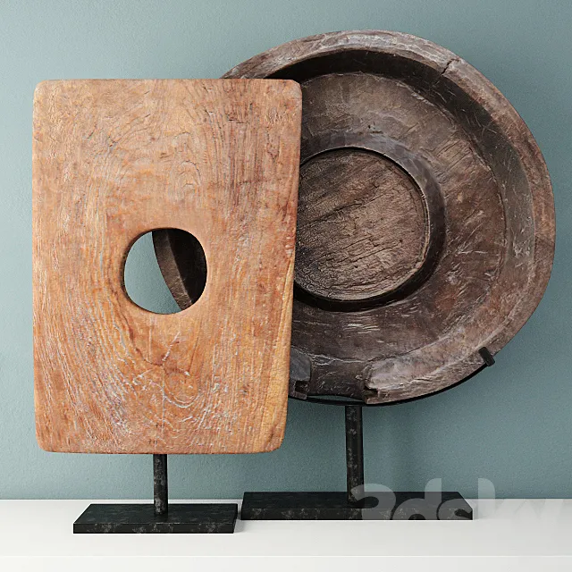 Teakwood Sculptures on Stand 3D Model