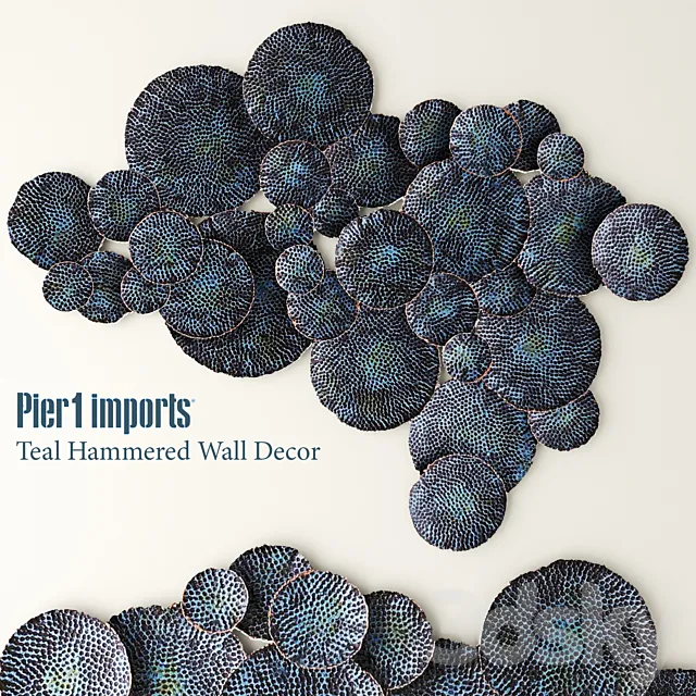 Teal Hammered wall. luxury. discs. circles. wall decor. mural. picture. panel. metallic. luxury. patina. copper. art 3DModel