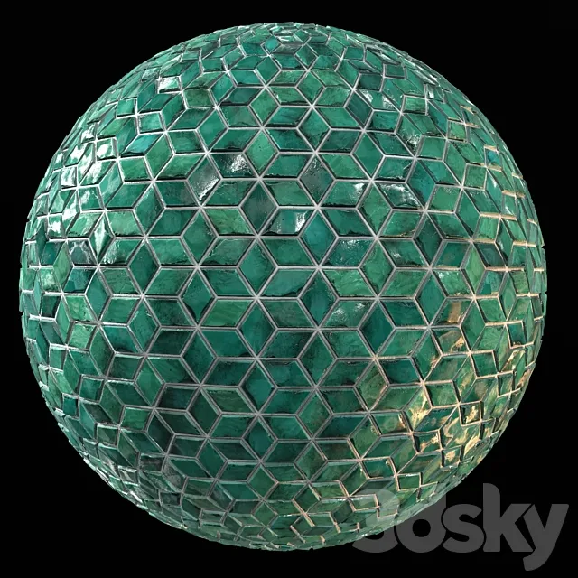 Teal Tile PBR Material-10 3D Model