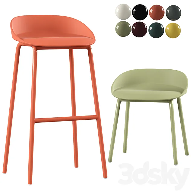 Team plastic chair and bar high stool 3D Model
