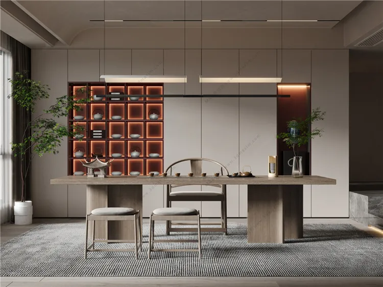 Tearoom and Study 3D Interior Scene Model - Wabi Sabi Style - 012