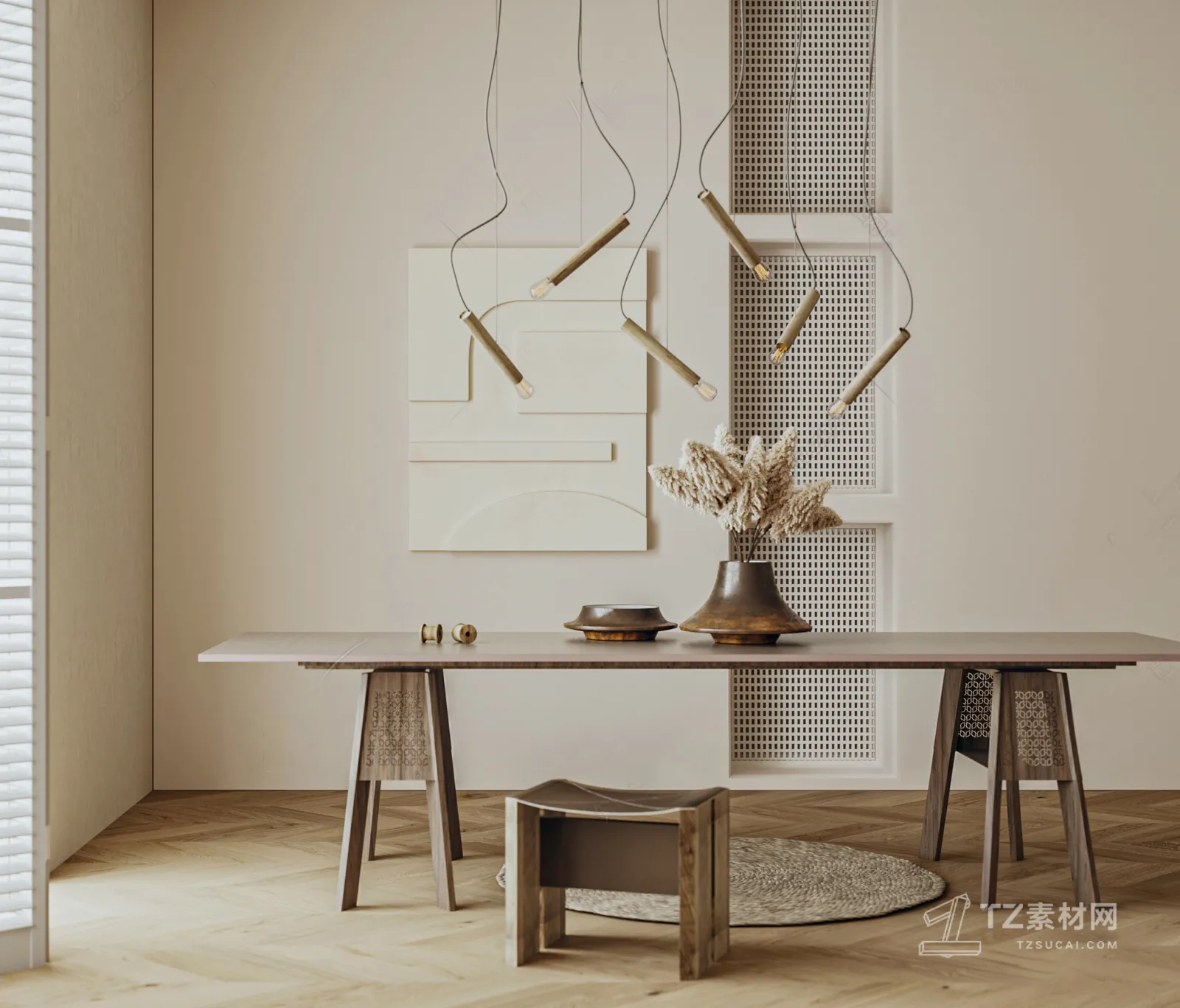 Tearoom and Study 3D Interior Scene Model - Wabi Sabi Style - 013