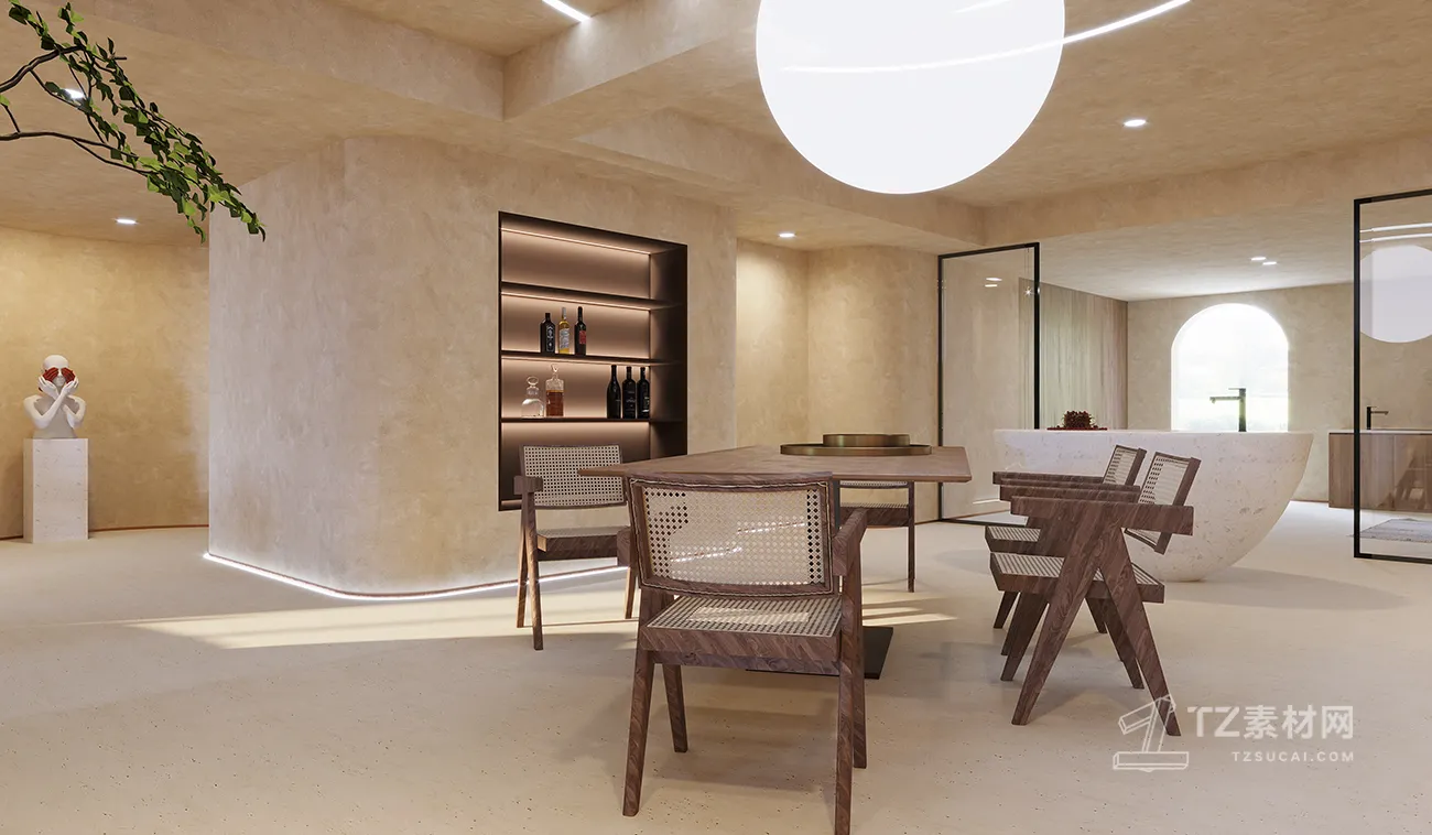 Tearoom and Study 3D Interior Scene Model - Wabi Sabi Style - 016