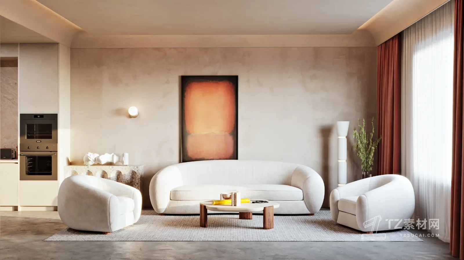 Tearoom and Study 3D Interior Scene Model - Wabi Sabi Style - 020