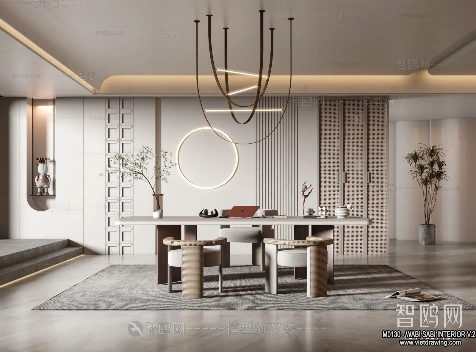 Tearoom and Study 3D Interior Scene Model - Wabi Sabi Style - 023