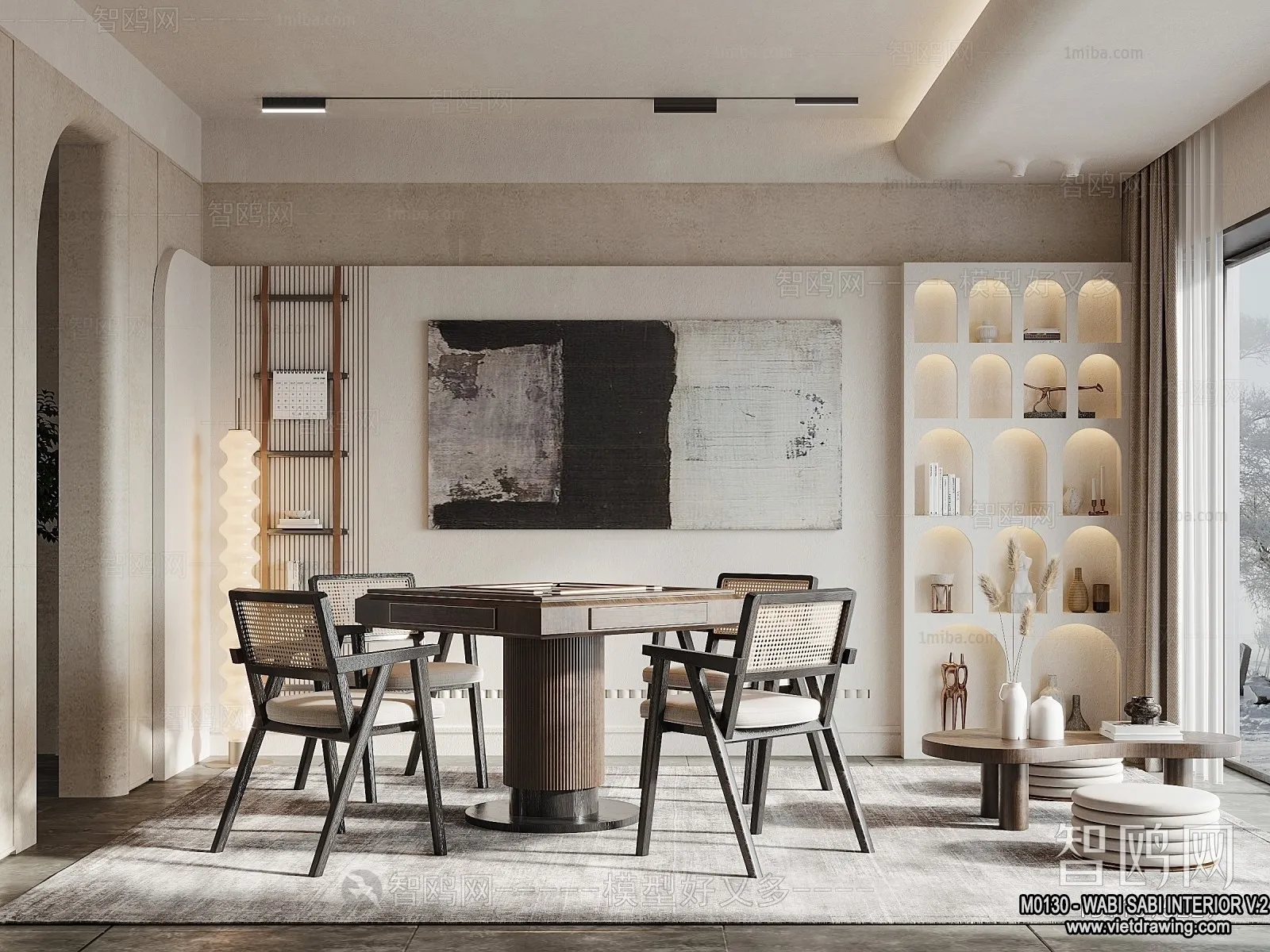 Tearoom and Study 3D Interior Scene Model - Wabi Sabi Style - 024