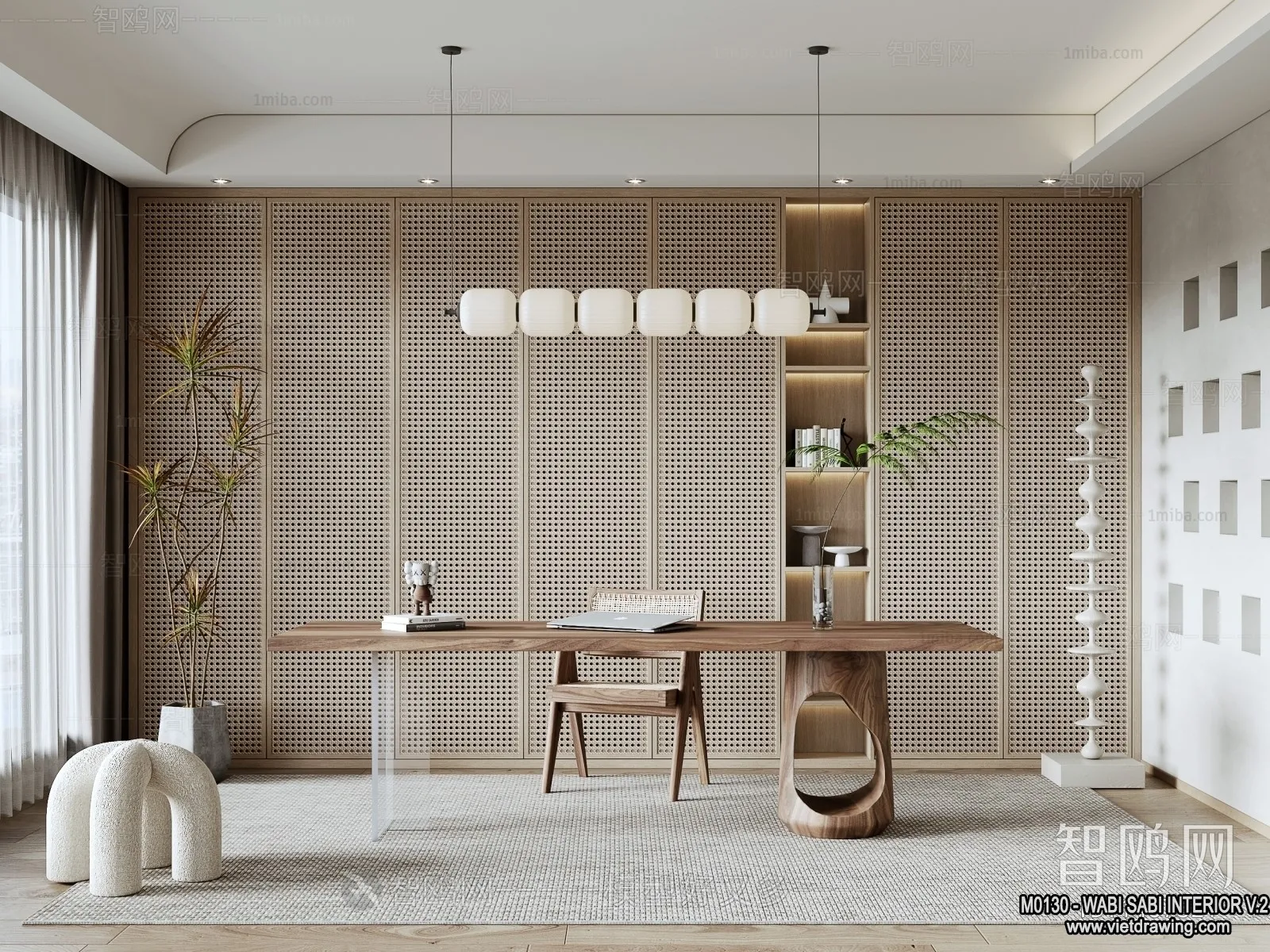 Tearoom and Study 3D Interior Scene Model - Wabi Sabi Style - 025