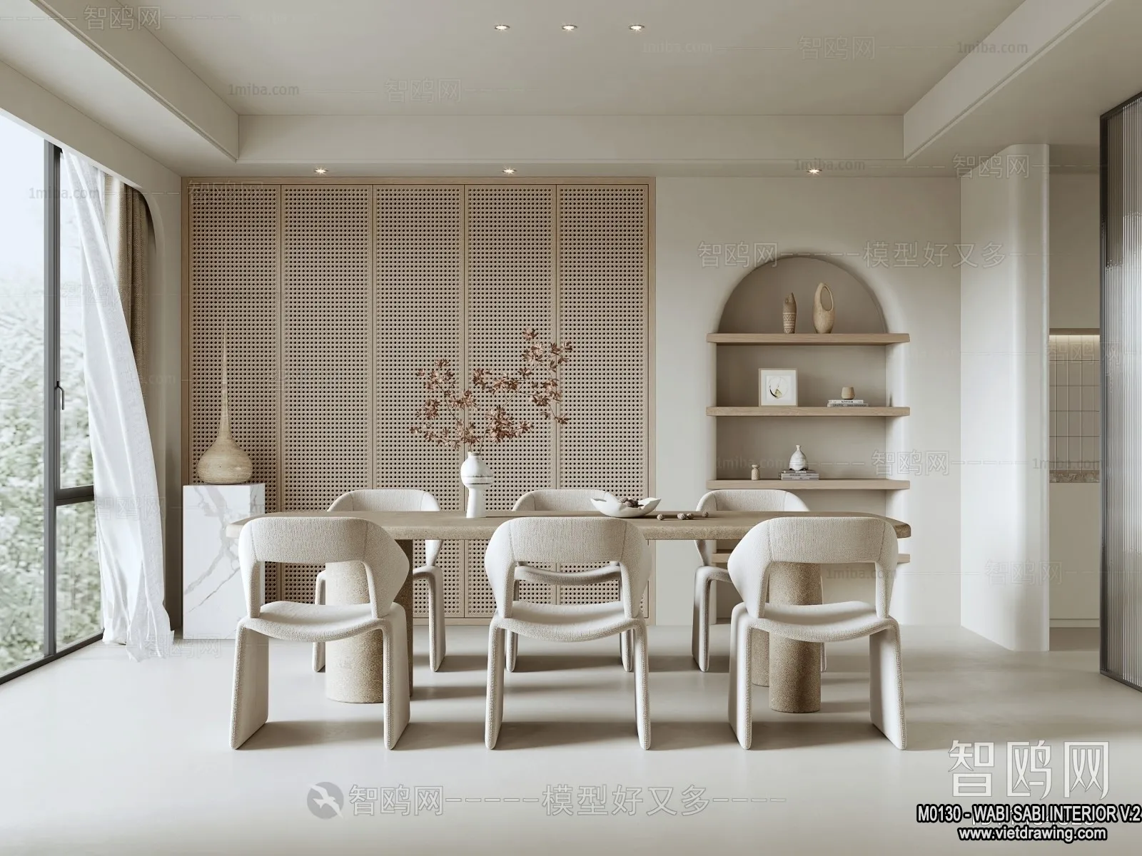 Tearoom and Study 3D Interior Scene Model - Wabi Sabi Style - 026