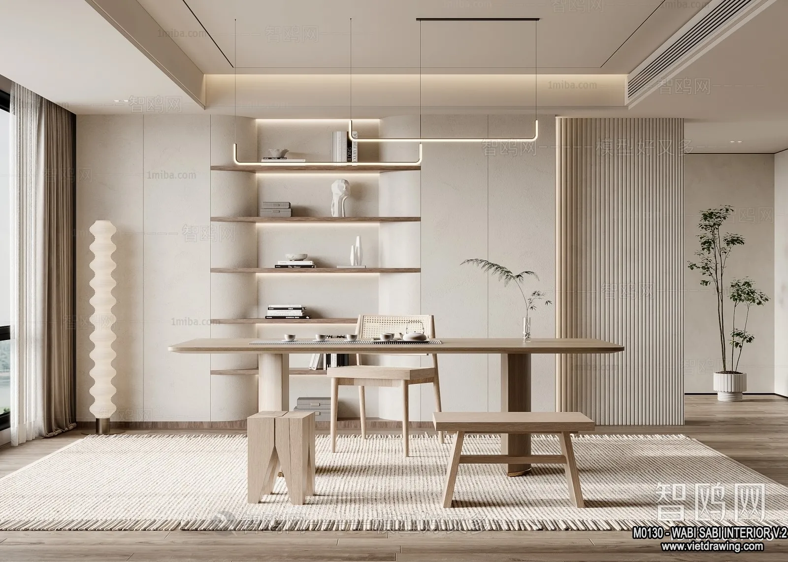 Tearoom and Study 3D Interior Scene Model - Wabi Sabi Style - 027