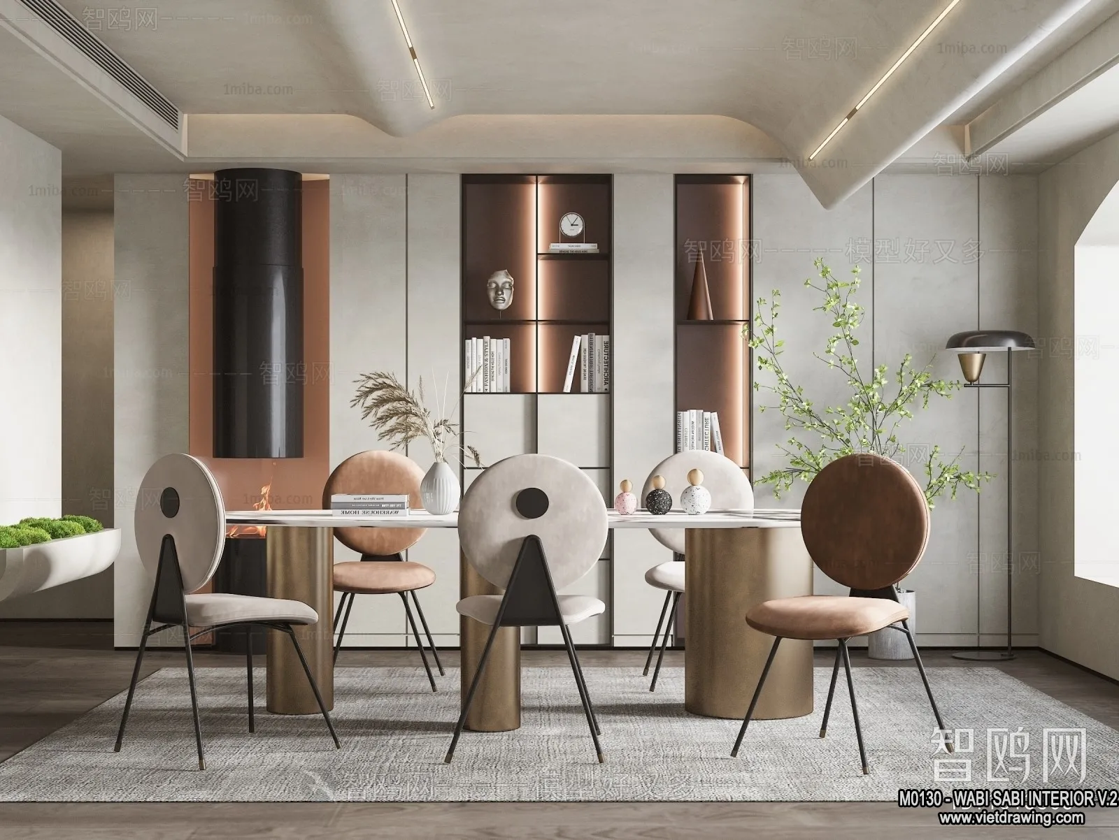 Tearoom and Study 3D Interior Scene Model - Wabi Sabi Style - 030