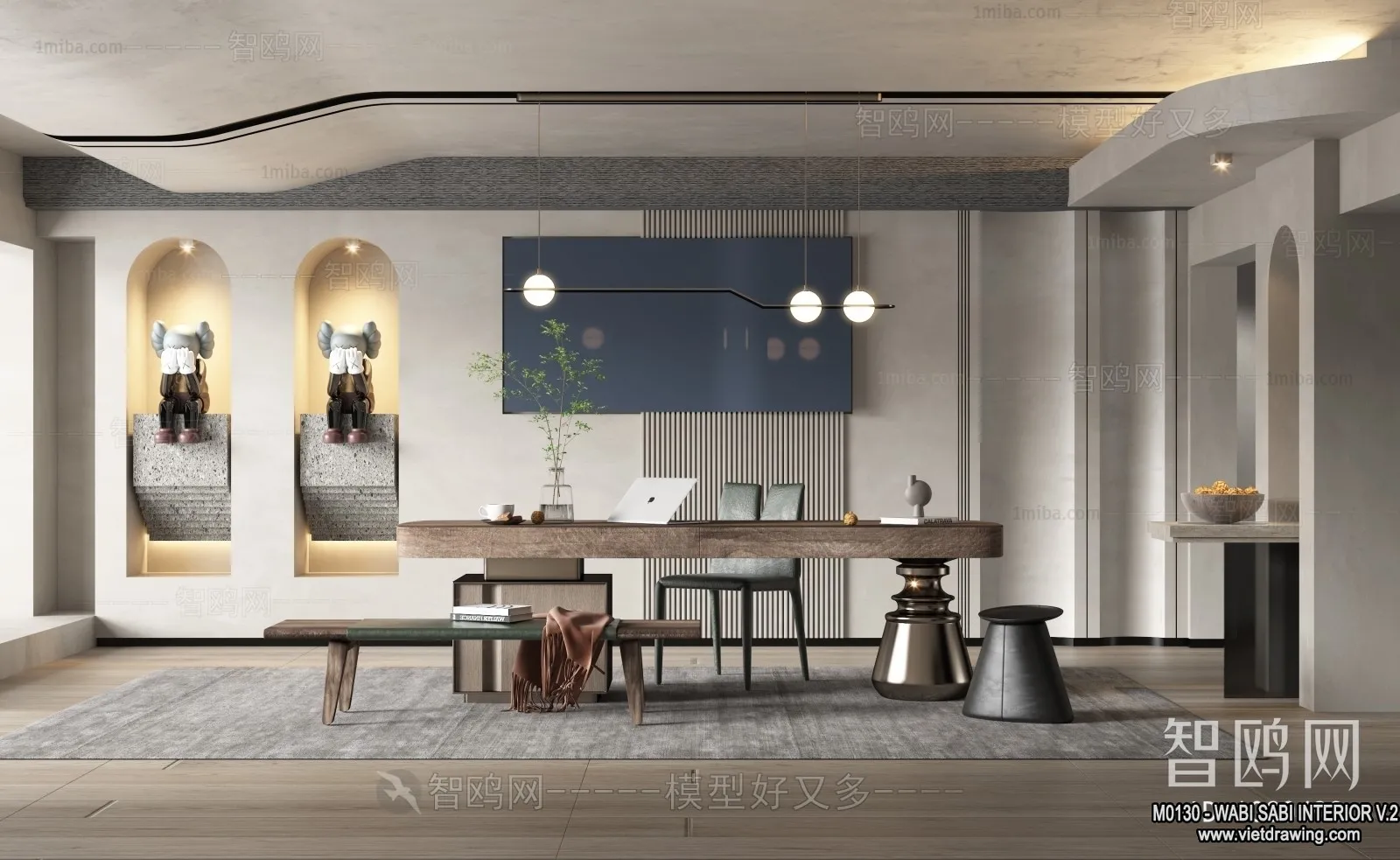 Tearoom and Study 3D Interior Scene Model - Wabi Sabi Style - 031