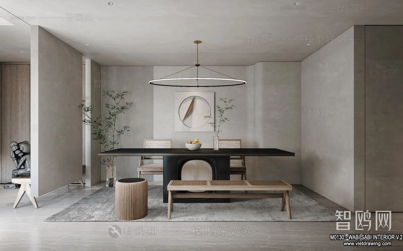 Tearoom and Study 3D Interior Scene Model - Wabi Sabi Style - 032