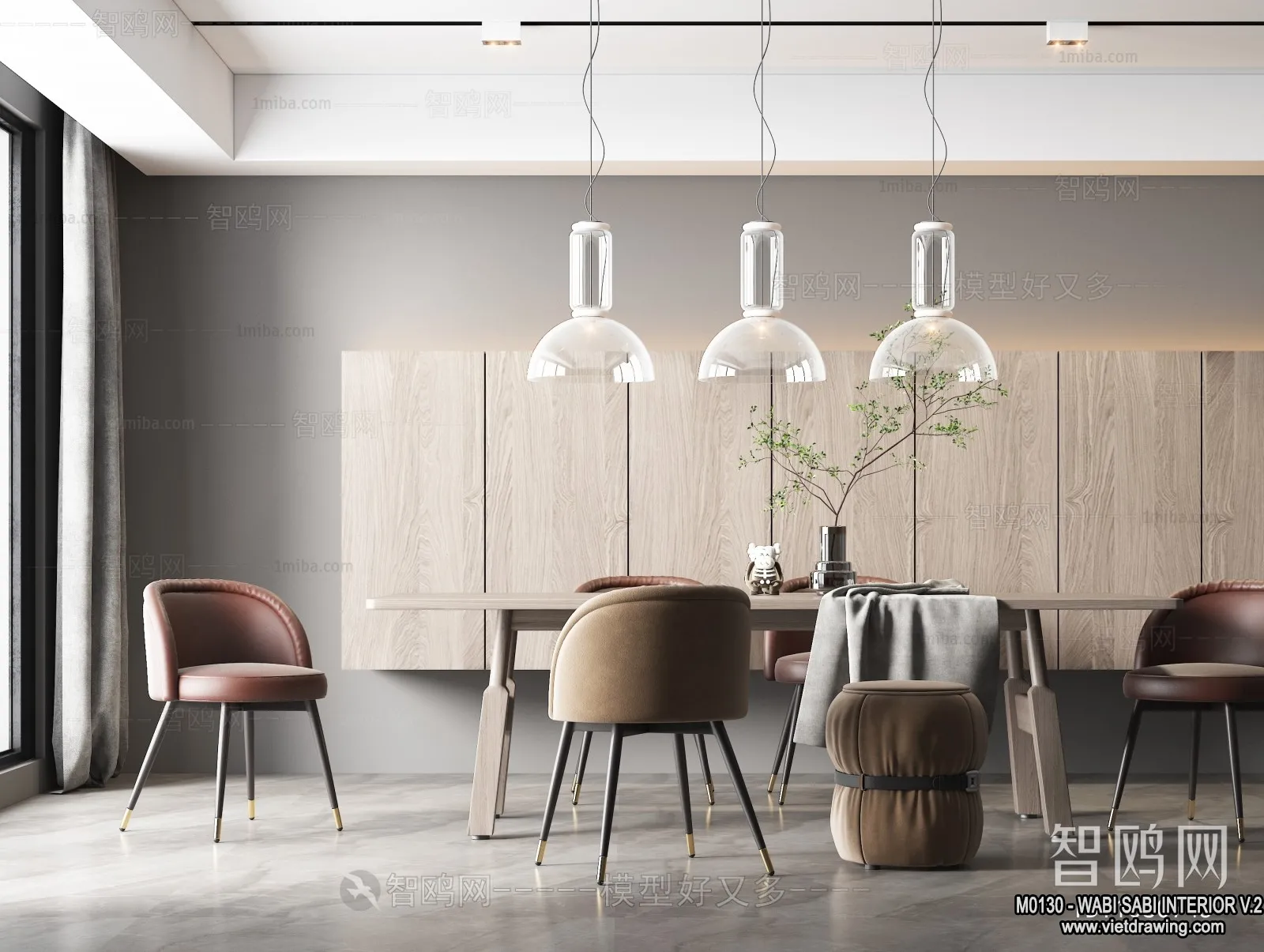 Tearoom and Study 3D Interior Scene Model - Wabi Sabi Style - 033