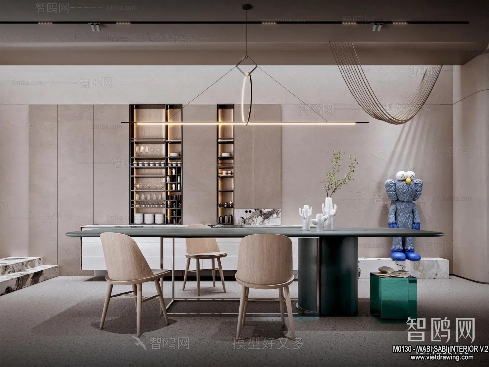 Tearoom and Study 3D Interior Scene Model - Wabi Sabi Style - 034