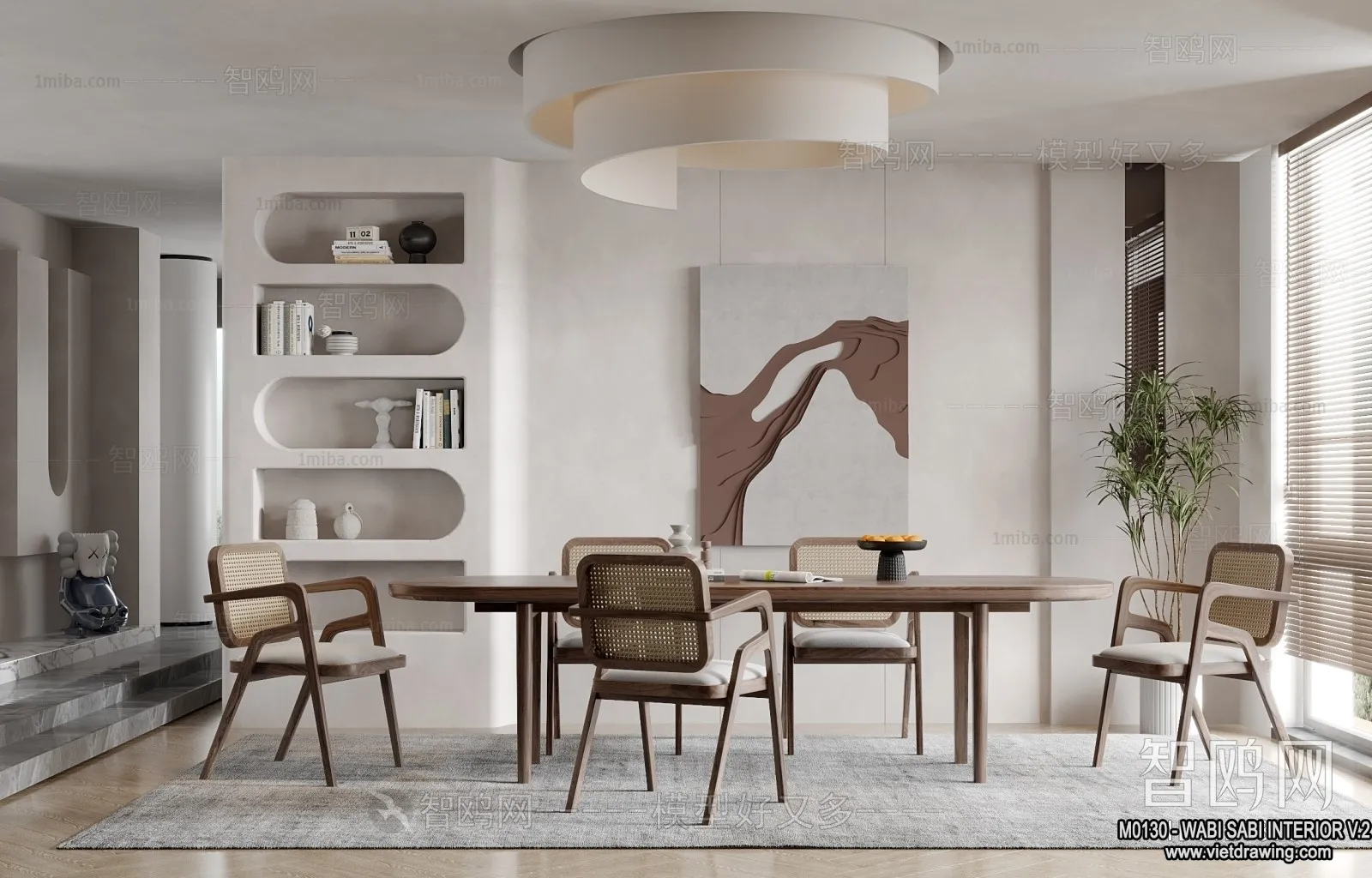 Tearoom and Study 3D Interior Scene Model - Wabi Sabi Style - 036