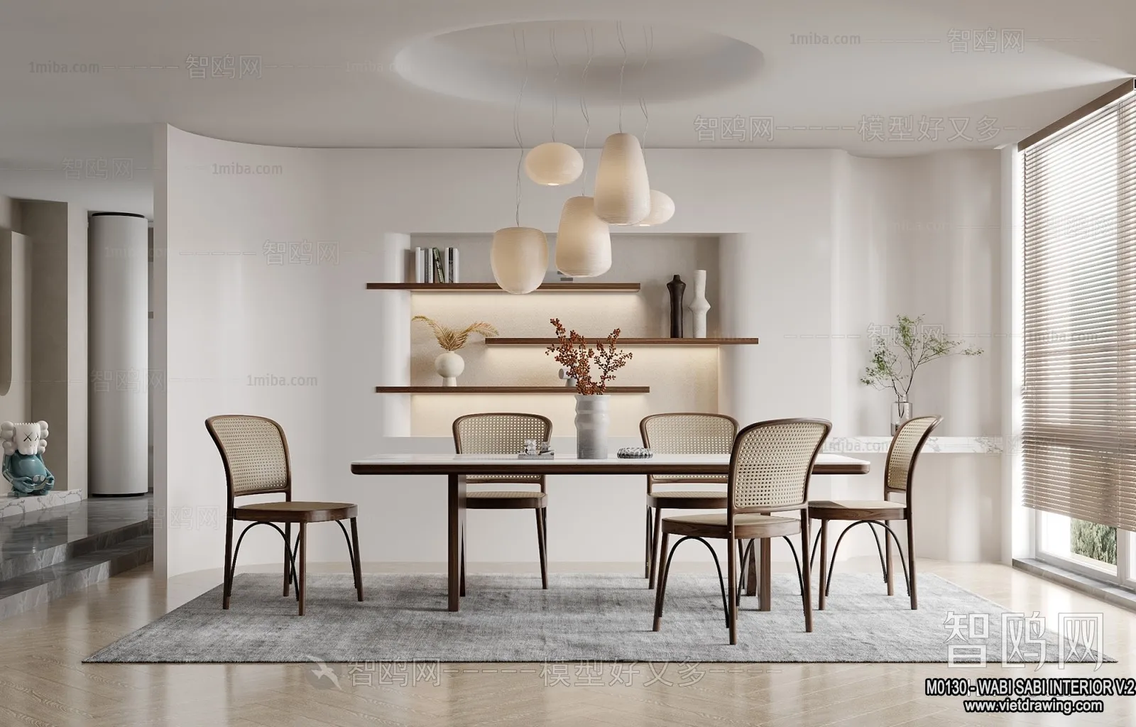 Tearoom and Study 3D Interior Scene Model - Wabi Sabi Style - 037