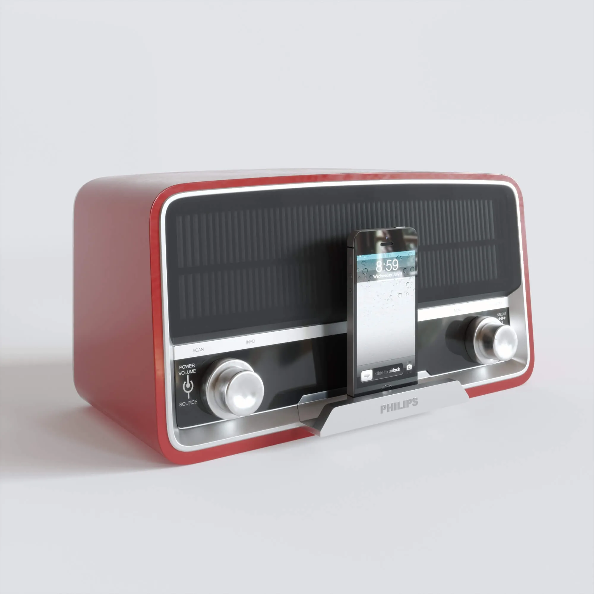 technology - Philips radio receiver in retro style + iphone 5s 3D Model