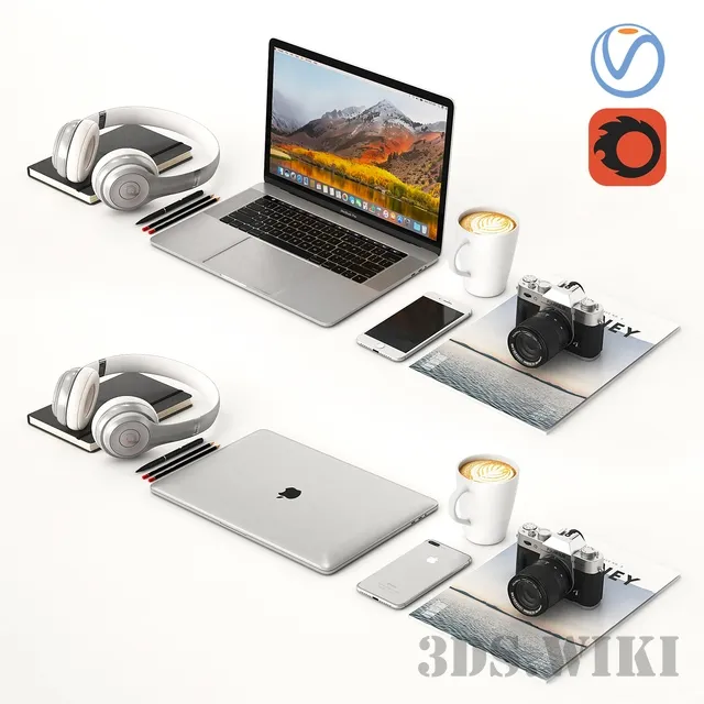 technology - Silver Macbook Workplace 3D Model