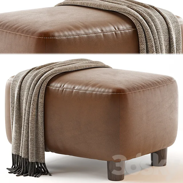 Teddy Leather Club Ottoman - Sesame 3D Model