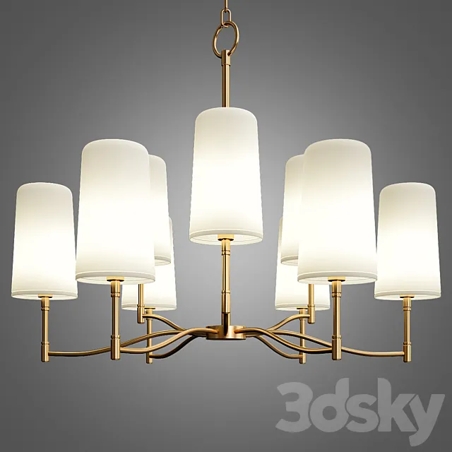 Temple 6 Light Brass Shaded Chandelier 3DModel
