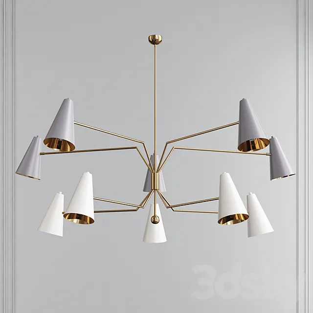 Ten Arms Midcentury Style Chandelier with Gray and White Cones 3DModel