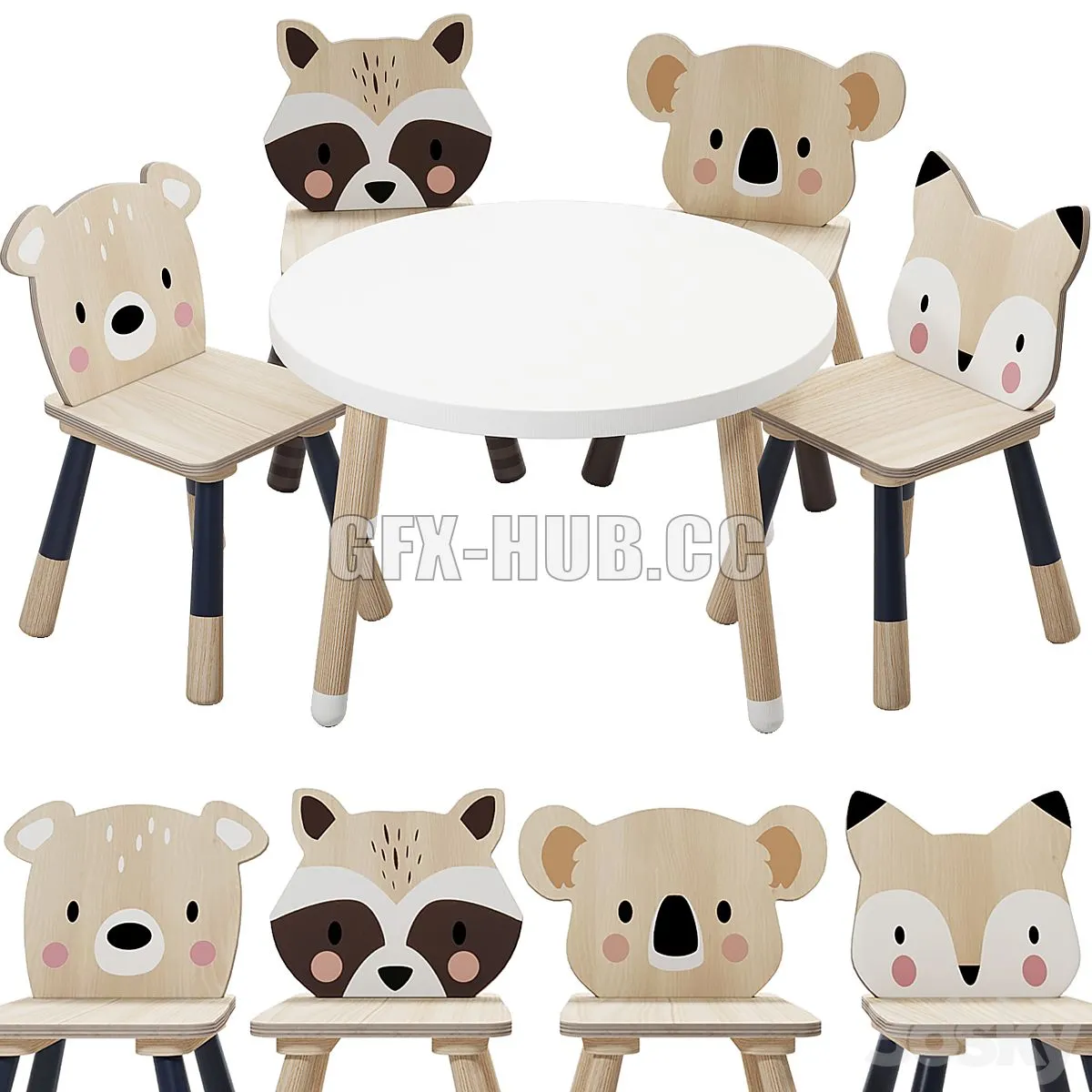 Tender Leaf Forest Table and Chair for Children 3D Model