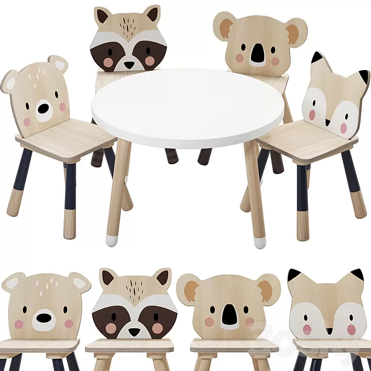 Tender Leaf Forest Table and Chair for Children 3D Model Free