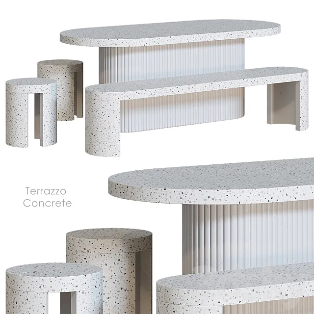 Terrazzo Concrete Table Stool Bench 3D Model