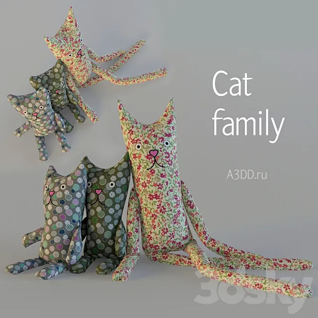 Textile family cats 3DModel
