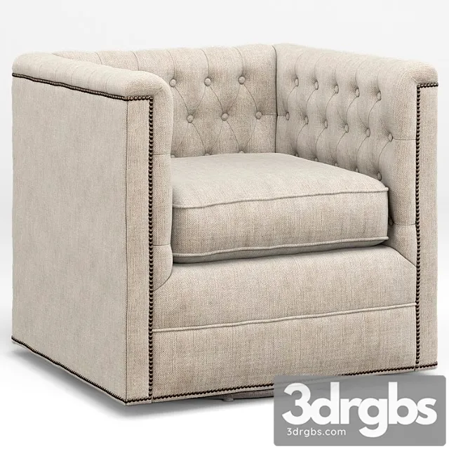 Thatcher modern classic tufted ivory linen swivel armchair