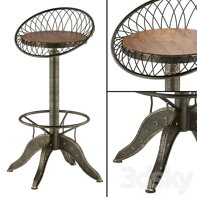 The Aero Industrial Design Steel Bar Stool 3D Model