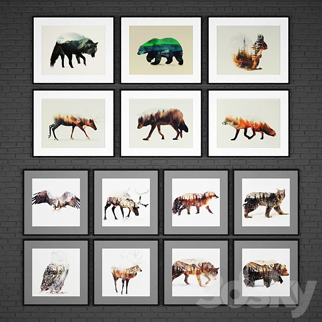 The collection of paintings "Animals" 17 pcs. 3DModel