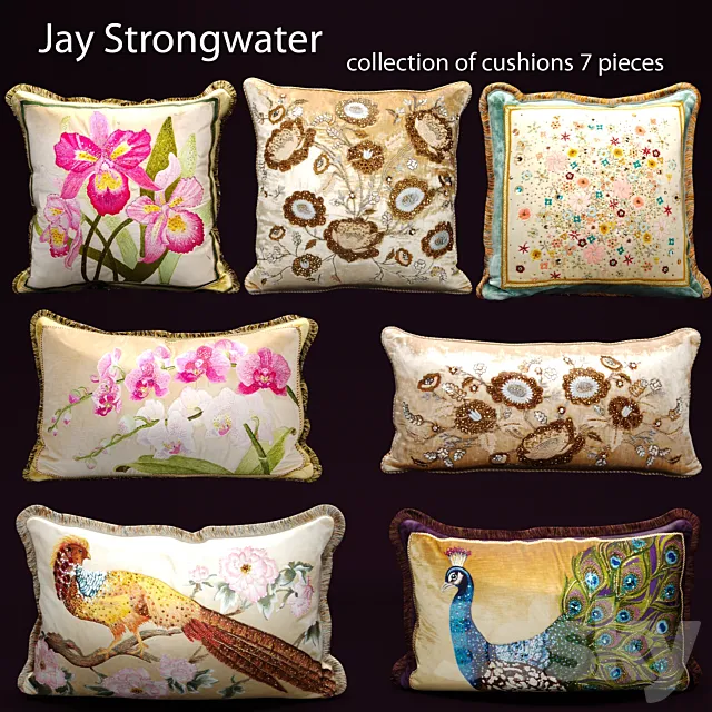 The collection of pillows from Jay Strongwater velvet pillow luxury 3D Model