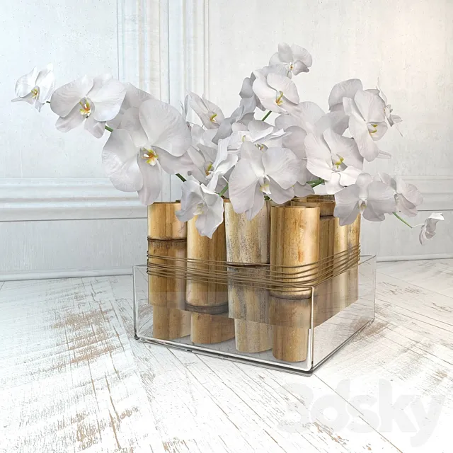 The composition with bamboo and orchids 3D Model