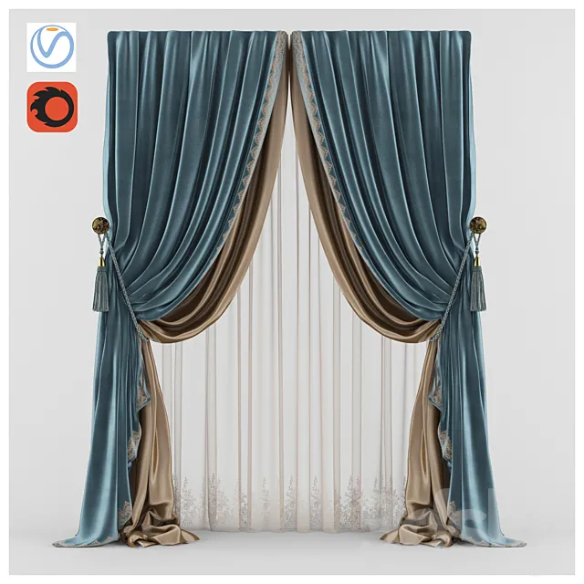The curtain 3 blue 3D Model