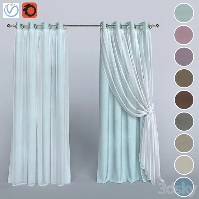 The curtain with the tulle 1 3D Model