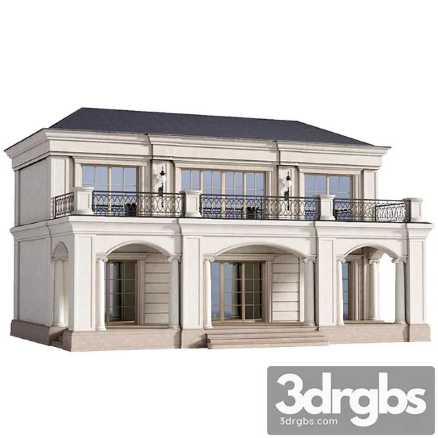 The facade of a private house in modern light classics. fasad set contemporary 3D Model Free