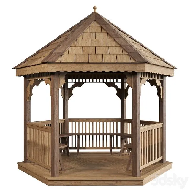 The gazebo is hexagonal 3D Model