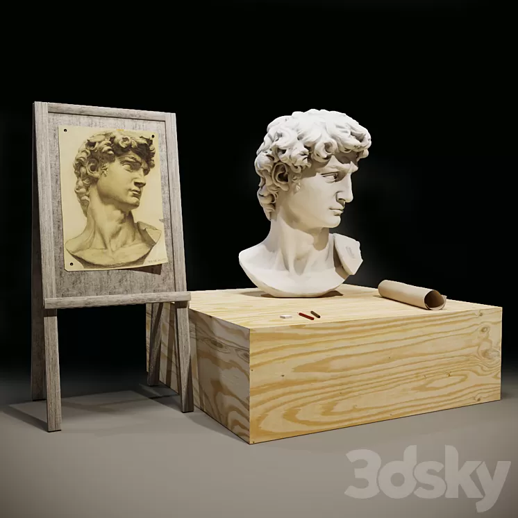 The head of David and the easel of the artist 3D Model