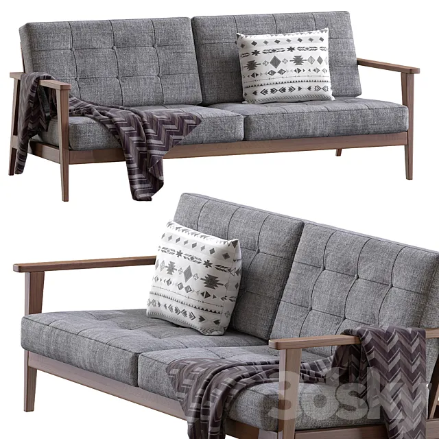 The Mid Century Show Wood Sofa 3D Model