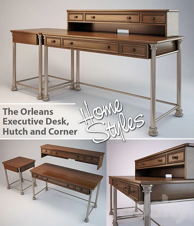 The Orleans Executive Desk Hutch and Corner - desktop 3D Model