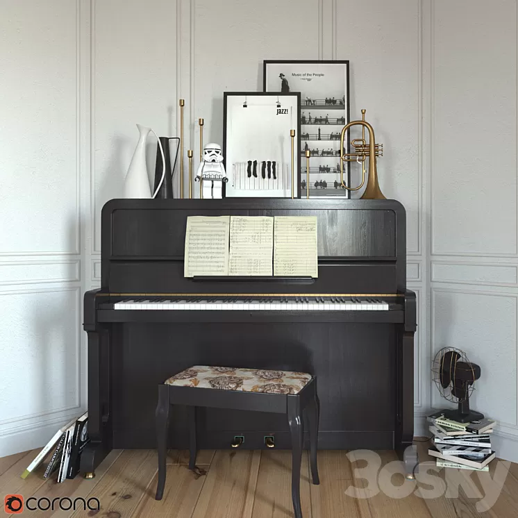 The piano and flugelhorn 3D Model