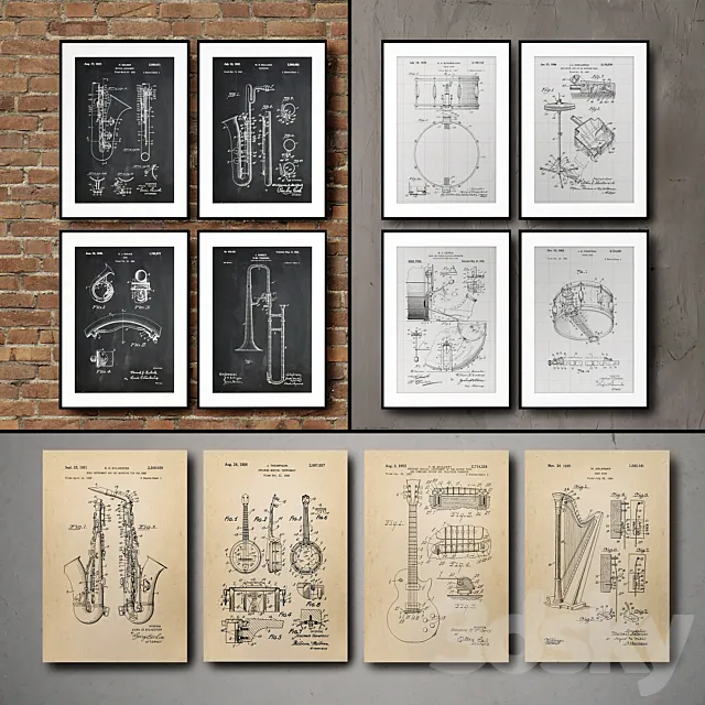 The picture in the frame. 115. Collection of Musical Instruments 3DModel