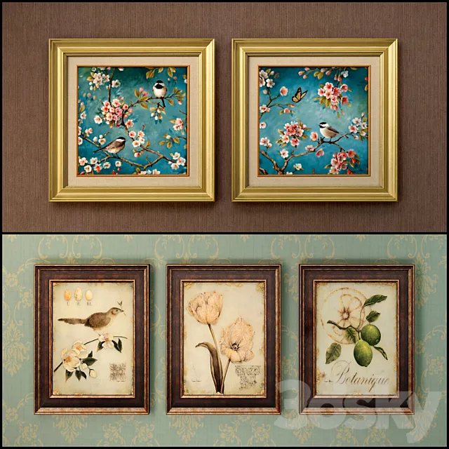 The picture in the frame: 13 pieces (collection 62) Birds 3D Model